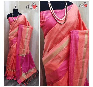 Buy Women Khadi Cotton Saree (Pink With Golden)