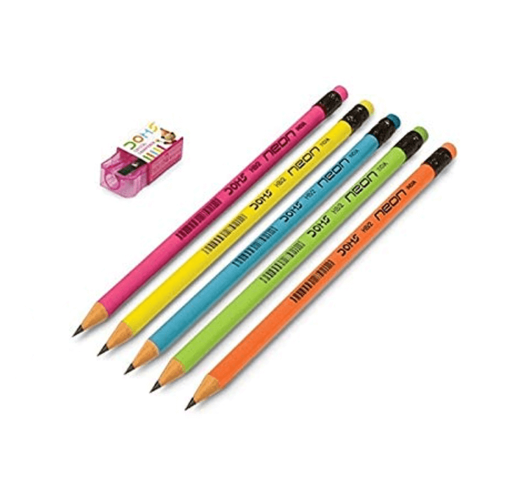 DOMS Neon Rubber Tipped Graphite Pencils (10 Pencil + 1 Sharpner)