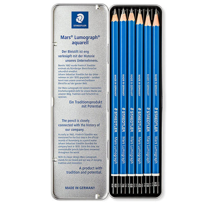 Staedtler Mars Lumograph 100G6 Soft Grades 8B-HB Pencil (Tin Of 6)