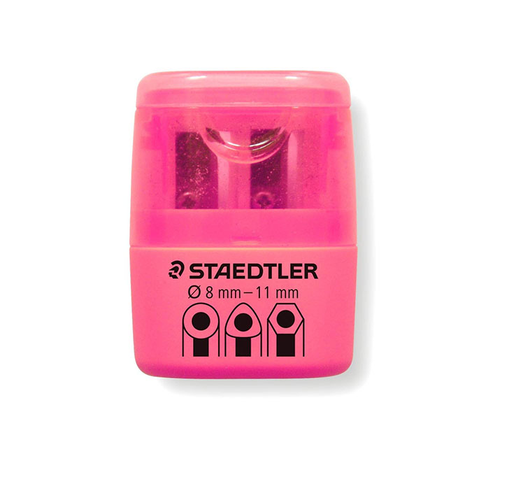 Staedtler Double Hole Tub Sharpeners In Neon Colours (Pink) In Blister Packing