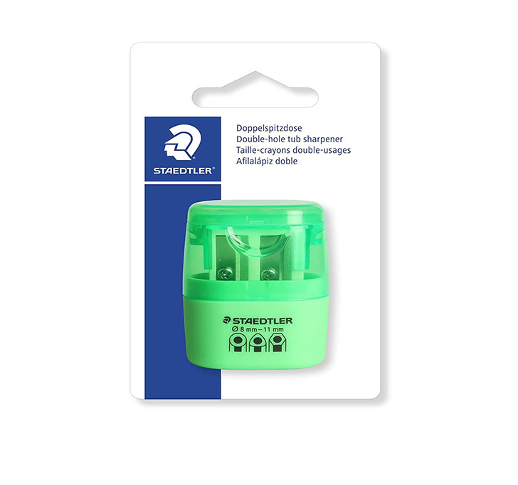 Buy Staedtler Double Hole Tub Sharpeners In Neon Colours (Green) In Blister Packing
