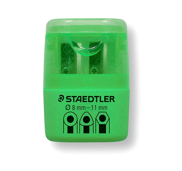 Staedtler Double Hole Tub Sharpeners In Neon Colours (Green) In Blister Packing