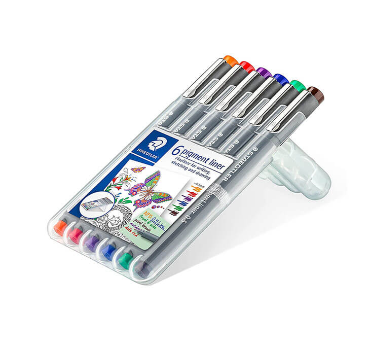 Staedtler Coloured 0.5mm Pigment Liner Pens Set - Pack Of 6