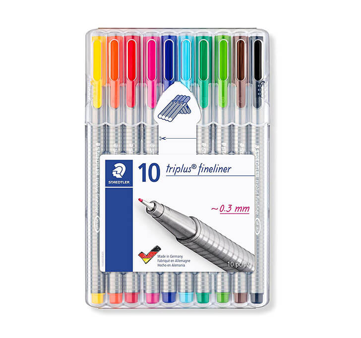 Buy Staedtler 334 SB10 Triplus Fineliner Tip Pen In Staedtler Box - Pack Of 10 (Multicolor)