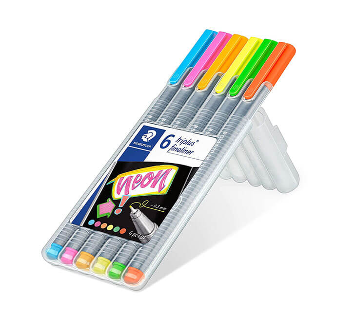 Staedtler Fineliner Pens In Stand Up Box, 6 Shades