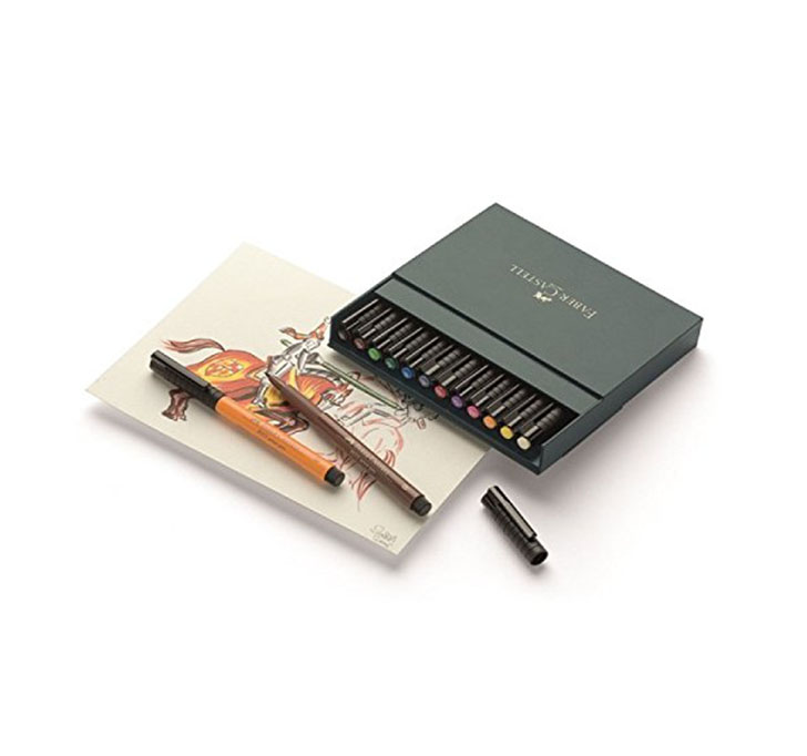 Faber-Castell 12 Pitt Artist Pens Brush Assorted Set Studio Box Of 12 Colours.