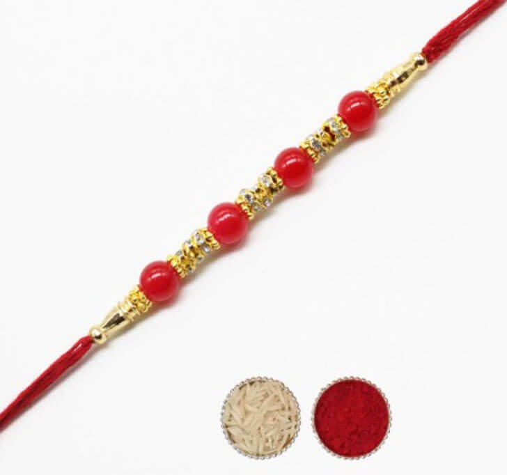 Buy Designer Red Pearl Beads Bhaiya Rakhi