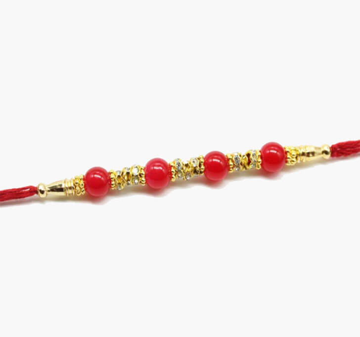 Designer Red Pearl Beads Bhaiya Rakhi