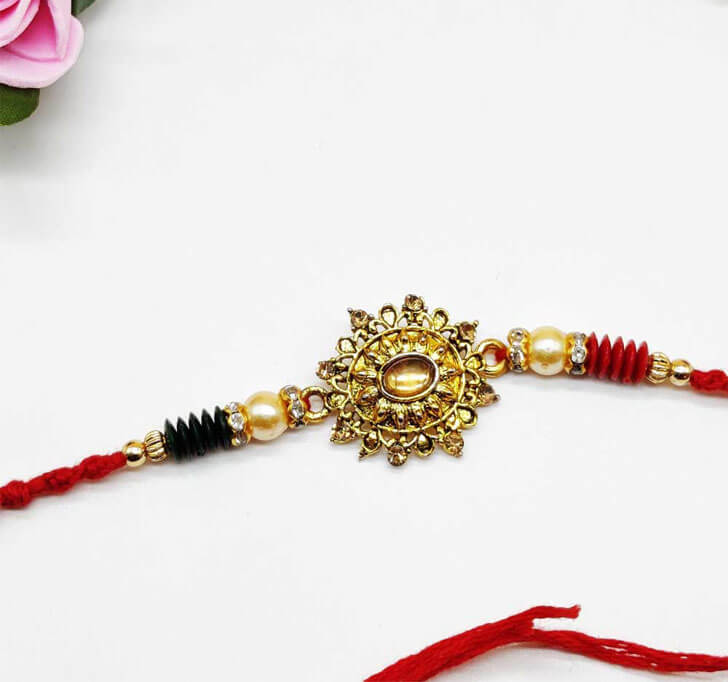 Semi Precious Diamond Center Piece Bhaiya Rakhi