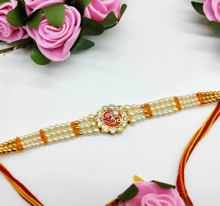 OM Diamond Stone Center Piece Bracelet Bhaiya Rakhi