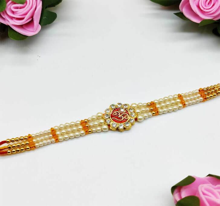 Buy OM Diamond Stone Center Piece Bracelet Bhaiya Rakhi