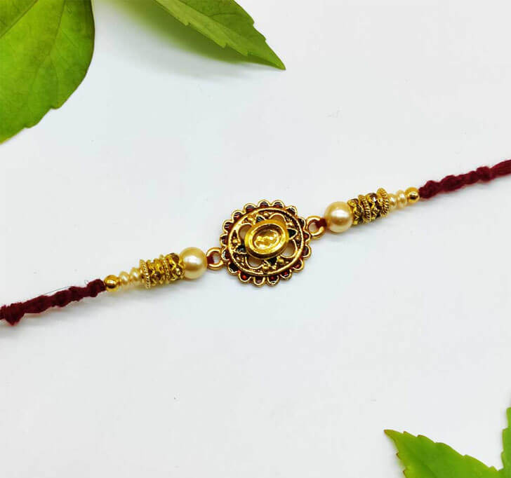 Semi Precious Golden Stone Bhaiya Rakhi