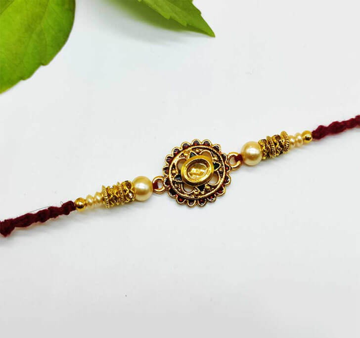 Buy Semi Precious Golden Stone Bhaiya Rakhi