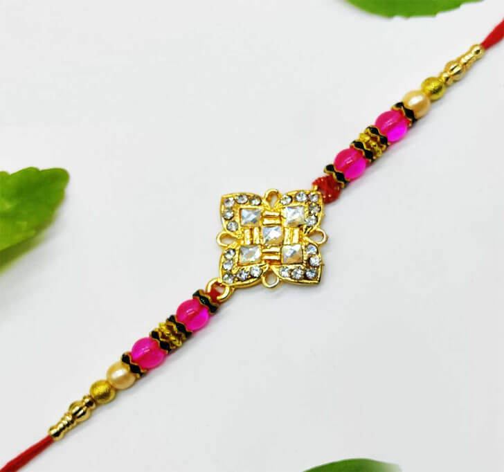 Designer Semi Precious American Stone Bhaiya Rakhi