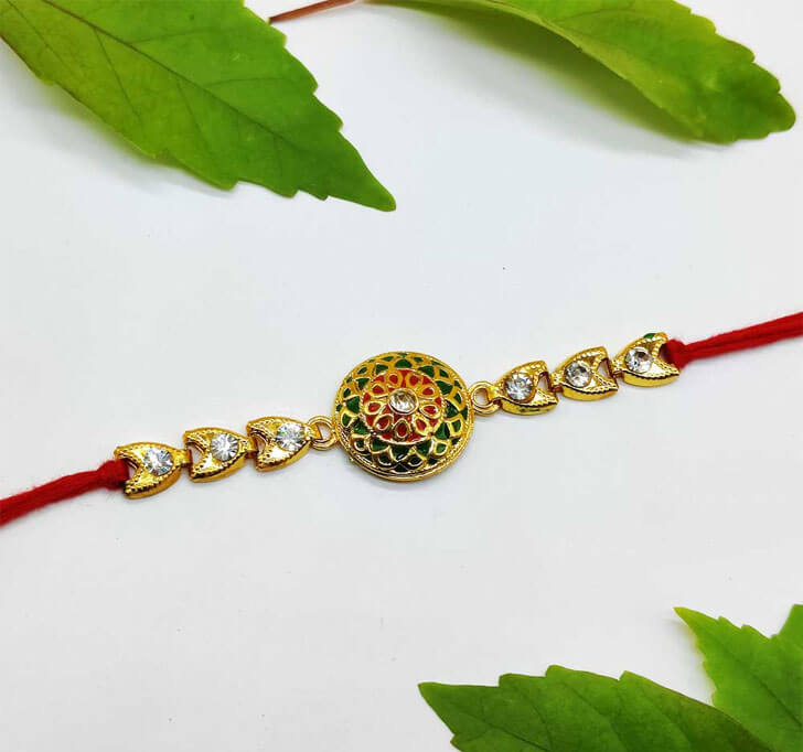 Traditional Attractive Golden Center Piece Bhaiya Rakhi