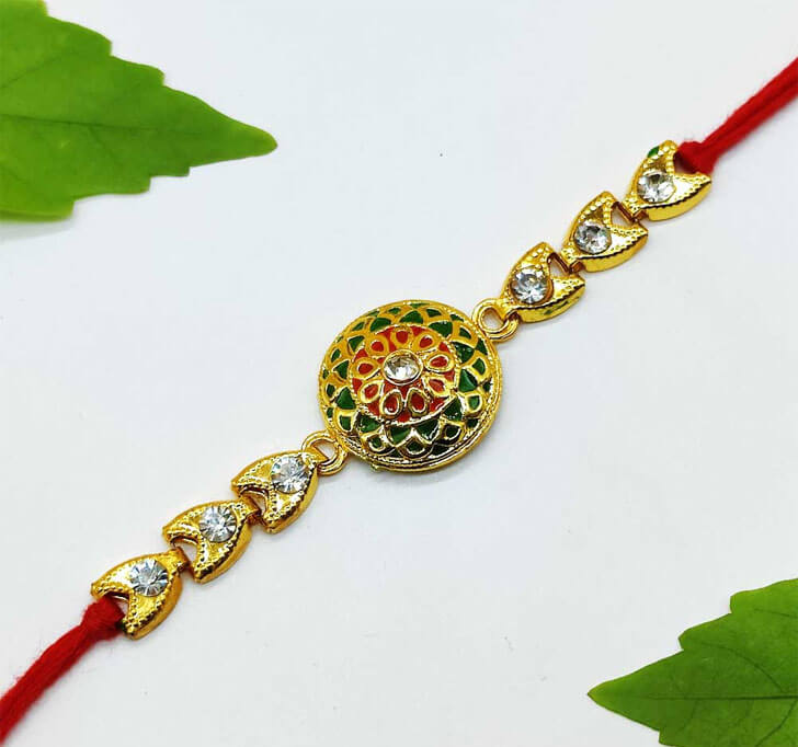 Buy Traditional Attractive Golden Center Piece Bhaiya Rakhi