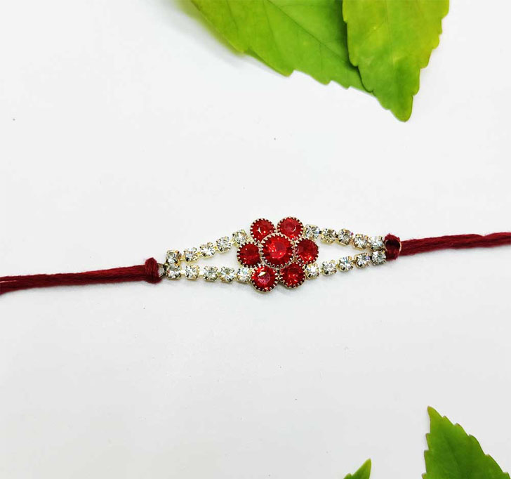 Buy Maroon White Semi Precious American Stone Bhaiya Rakhi