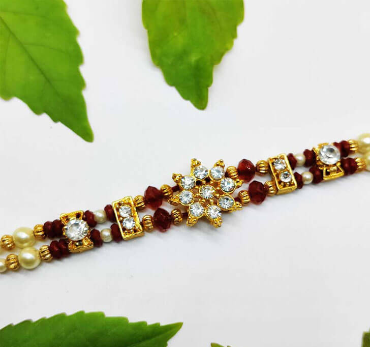 American Diamond Stone Center Piece Bhaiya Rakhi