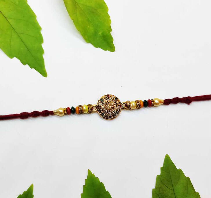 Designer Brown Semi Precious Stone Bhaiya Rakhi