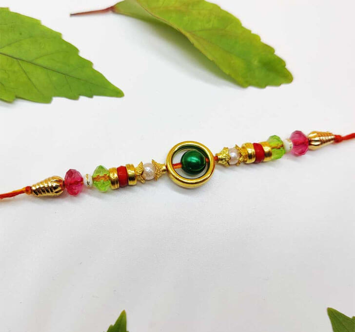 Buy Designer Green Semi Precious Beads Bhaiya Rakhi