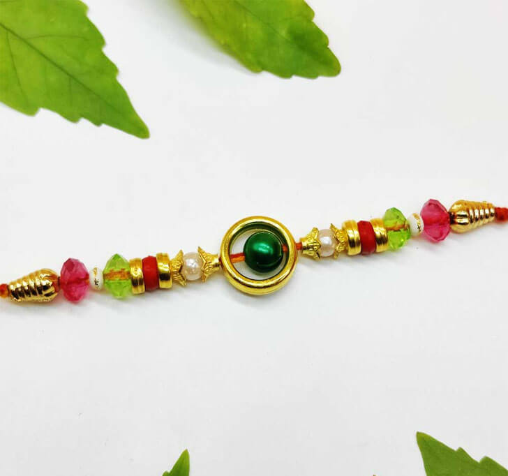 Designer Green Semi Precious Beads Bhaiya Rakhi