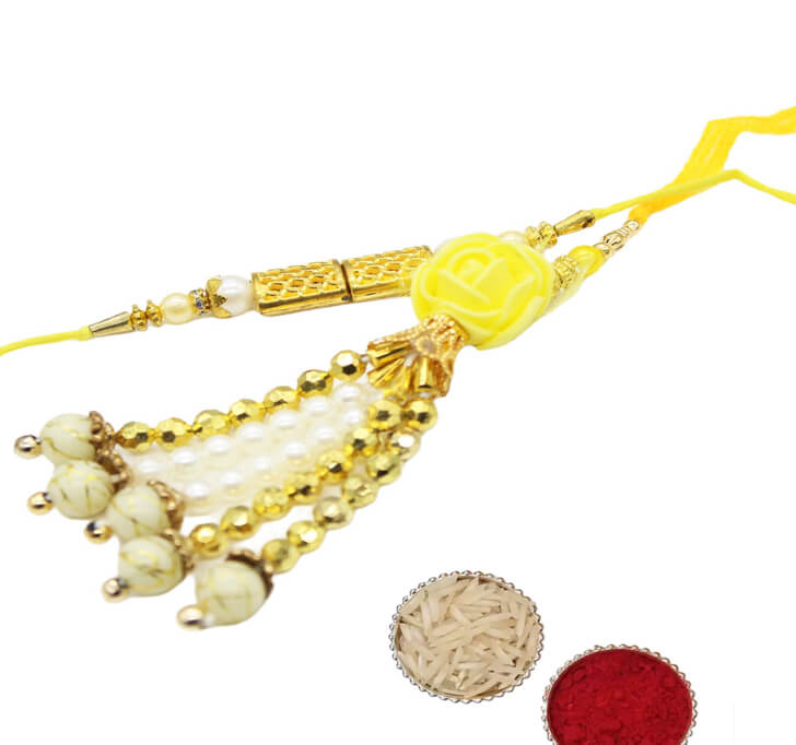 Buy Golden White Beads Bhaiya Bhabi Paired Rakhi