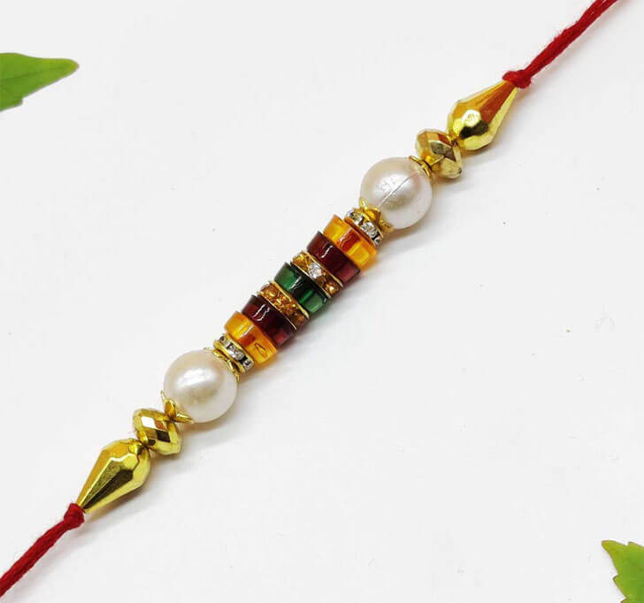 White Semi Precious Beads Bhaiya Rakhi