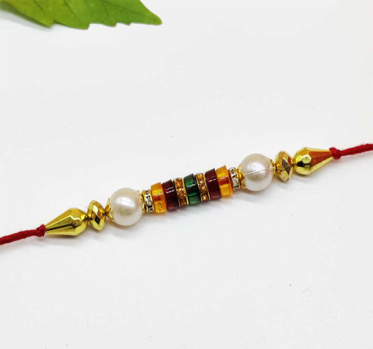 Buy White Semi Precious Beads Bhaiya Rakhi