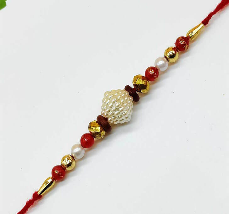 Artificial Semi Precious White Beads Bhaiya Rakhi