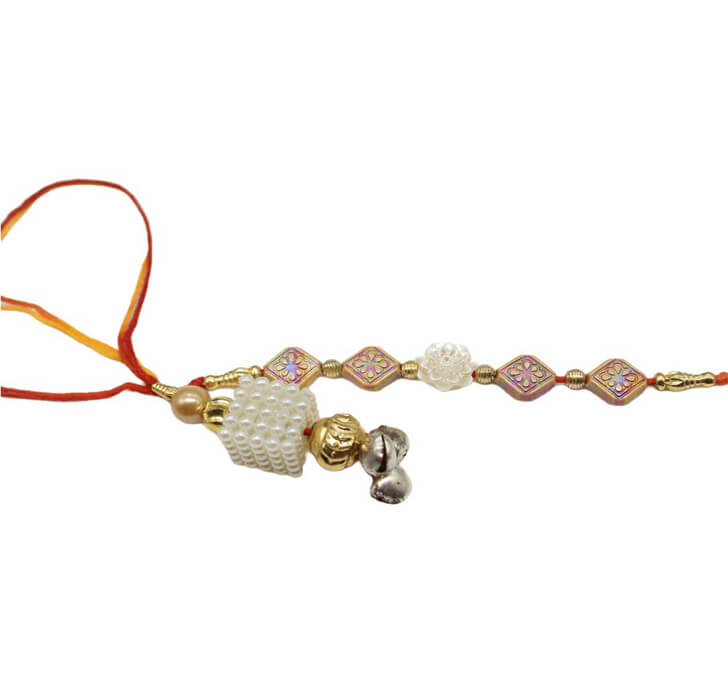Buy White Semi Precious Beads Pair Rakhi Set