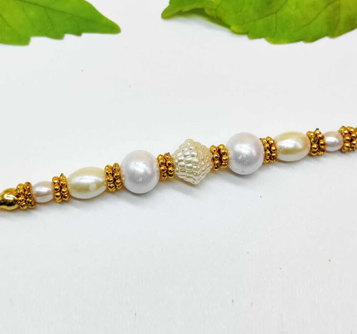 White Pearl Beads Bhaiya Rakhi