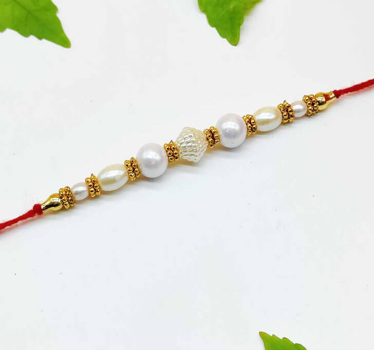 Buy White Pearl Beads Bhaiya Rakhi