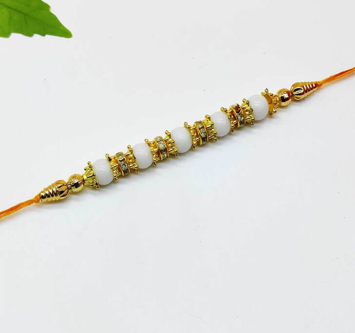 Fancy White Pearl Beads Bhaiya Rakhi