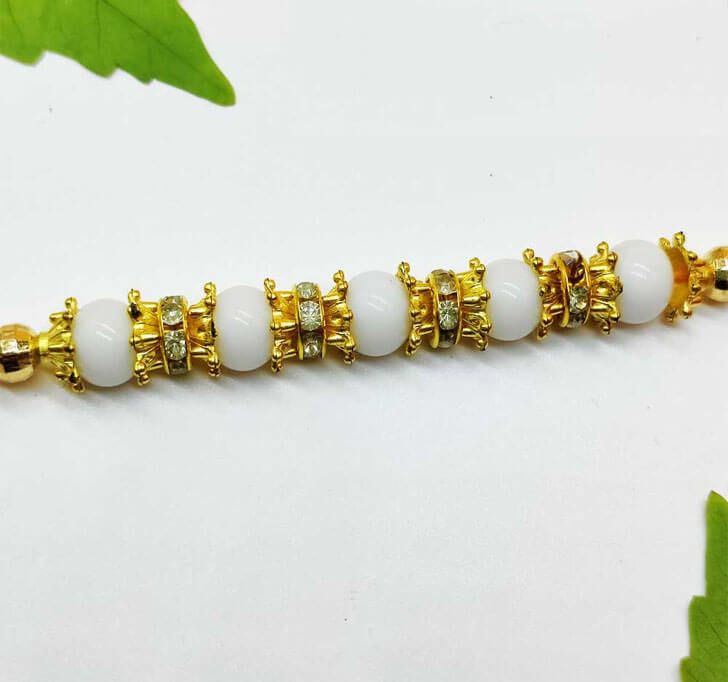 Buy Fancy White Pearl Beads Bhaiya Rakhi