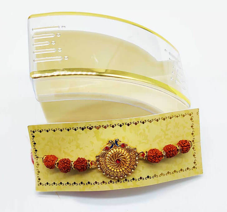 Golden Center Piece Rudraksha Bhaiya Rakhi