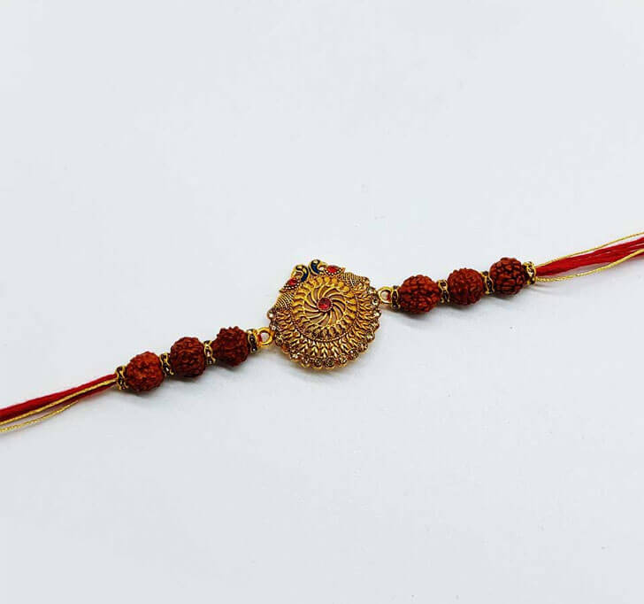 Buy Golden Center Piece Rudraksha Bhaiya Rakhi