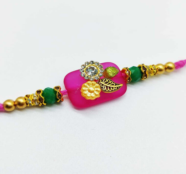 Charming Pink Diamond Center Piece Bhaiya Rakhi