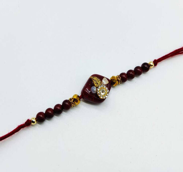 White Diamond Maroon Designer Beads Bhaiya Rakhi