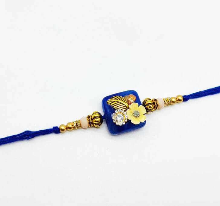 Royal Blue Designer Beads Bhaiya Rakhi