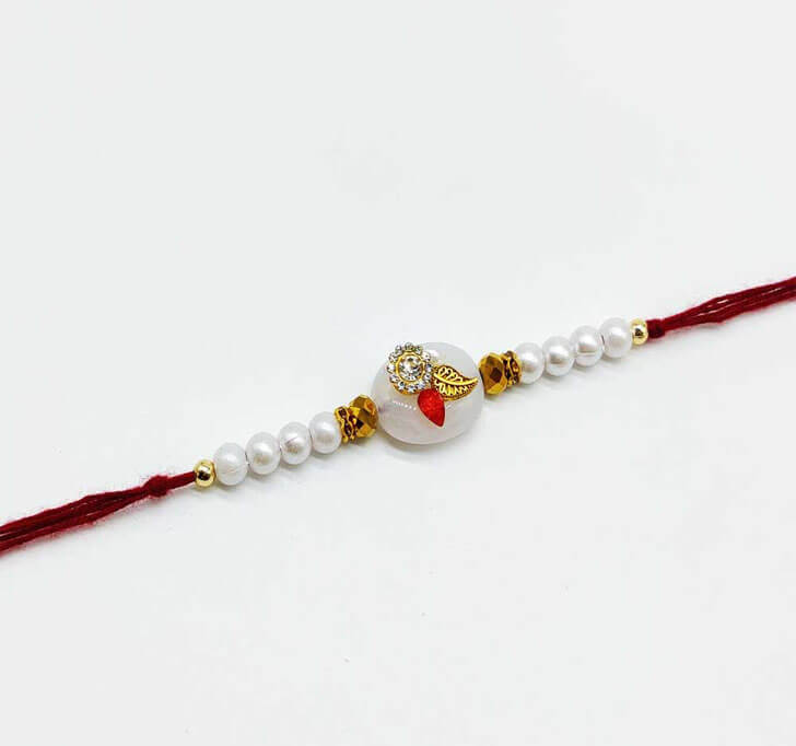 White Diamond Pearl Beads Bhaiya Rakhi