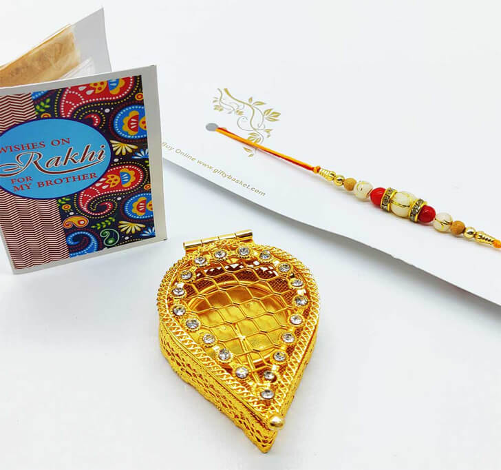 Buy Attractive Golden Diamond Pooja Box With Bhaiya Rakhi