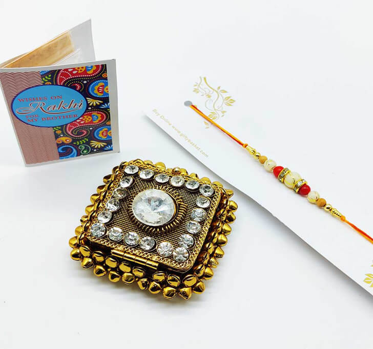 Buy Elegant Diamond Pooja Box With Beaded Bhaiya Rakhi