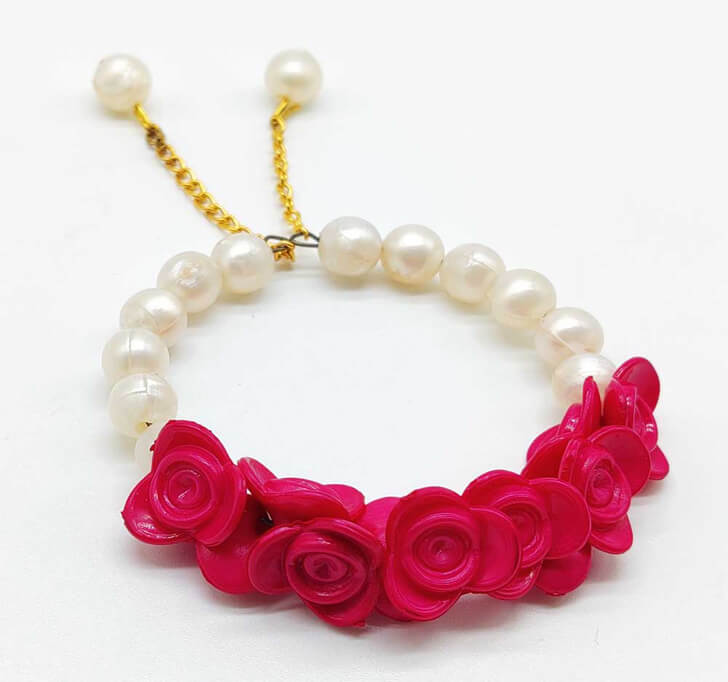 Buy Pink Floral White Pearl Beads Kada Rakhi