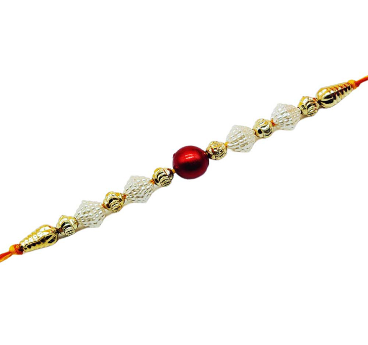 Buy White Pearl Beads Designer Dora Bhaiya Rakhi