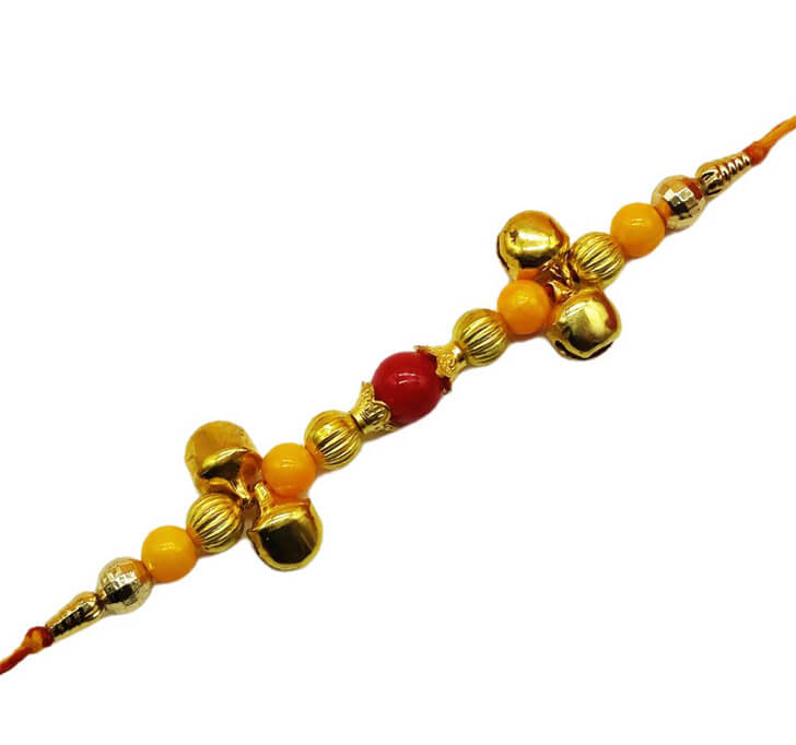 Buy Golden Ghungru Yellow Pearl Beads Dora Bhaiya Rakhi