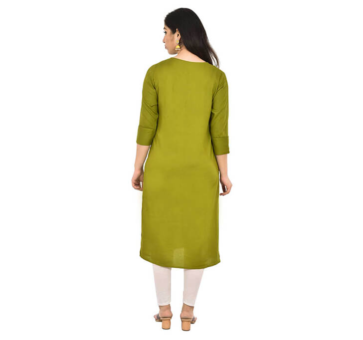 Mehandi Neck Kurti (Regular Casual Kurtis For Office, Home)