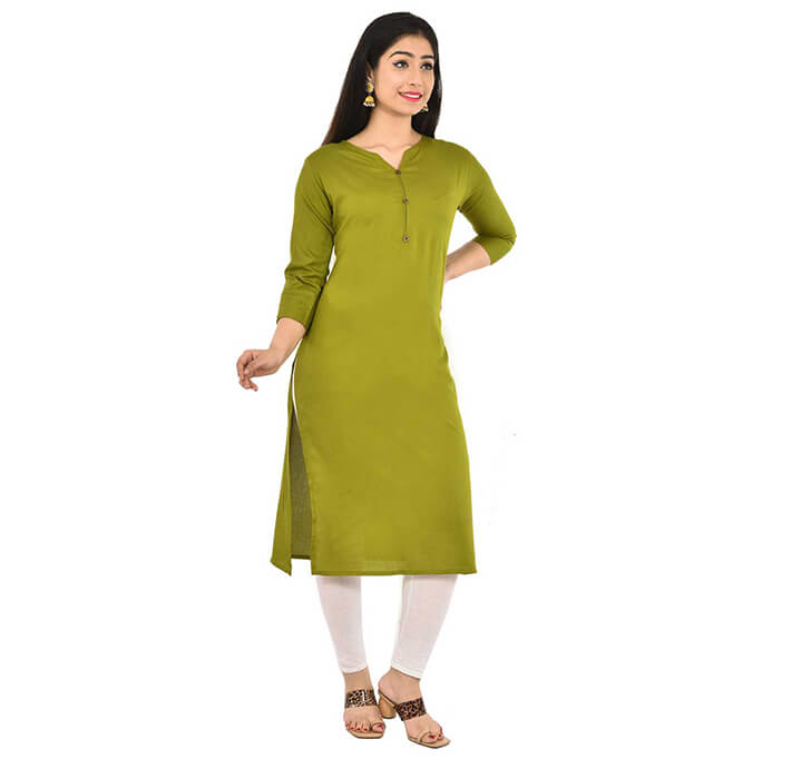 Mehandi Neck Kurti (Regular Casual Kurtis For Office, Home)