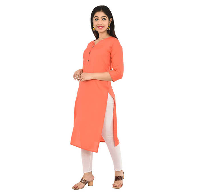 Buy Peach Neck Kurti (Regular Casual Kurtis For Office, Home)