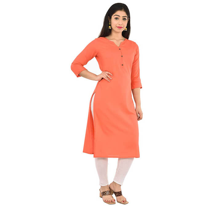 Peach Neck Kurti (Regular Casual Kurtis For Office, Home)