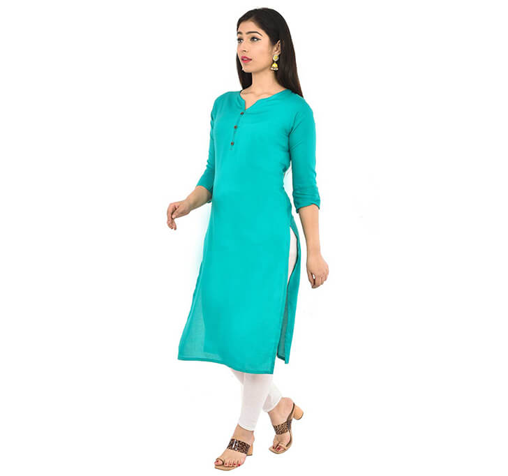 Buy Sky Blue Neck Kurti (Regular Casual Kurtis For Office, Home)